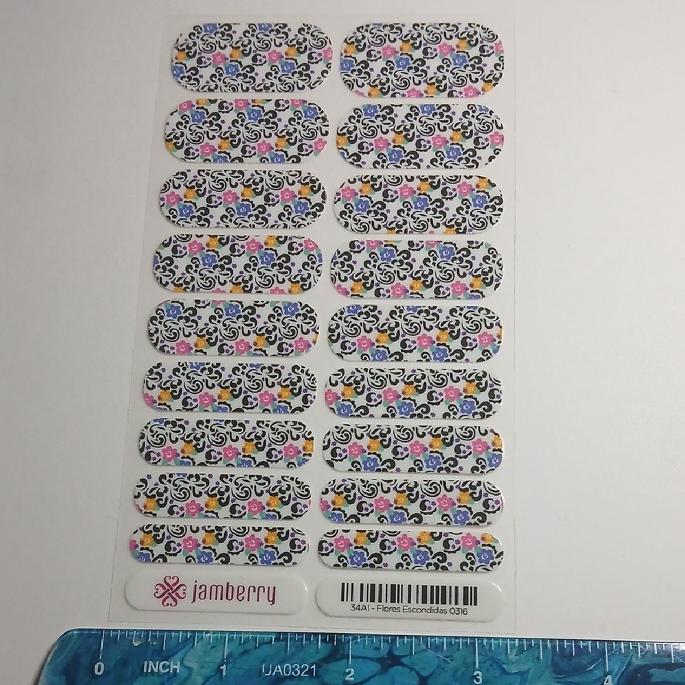Jamberry Black and Pink Floral Nail Wraps